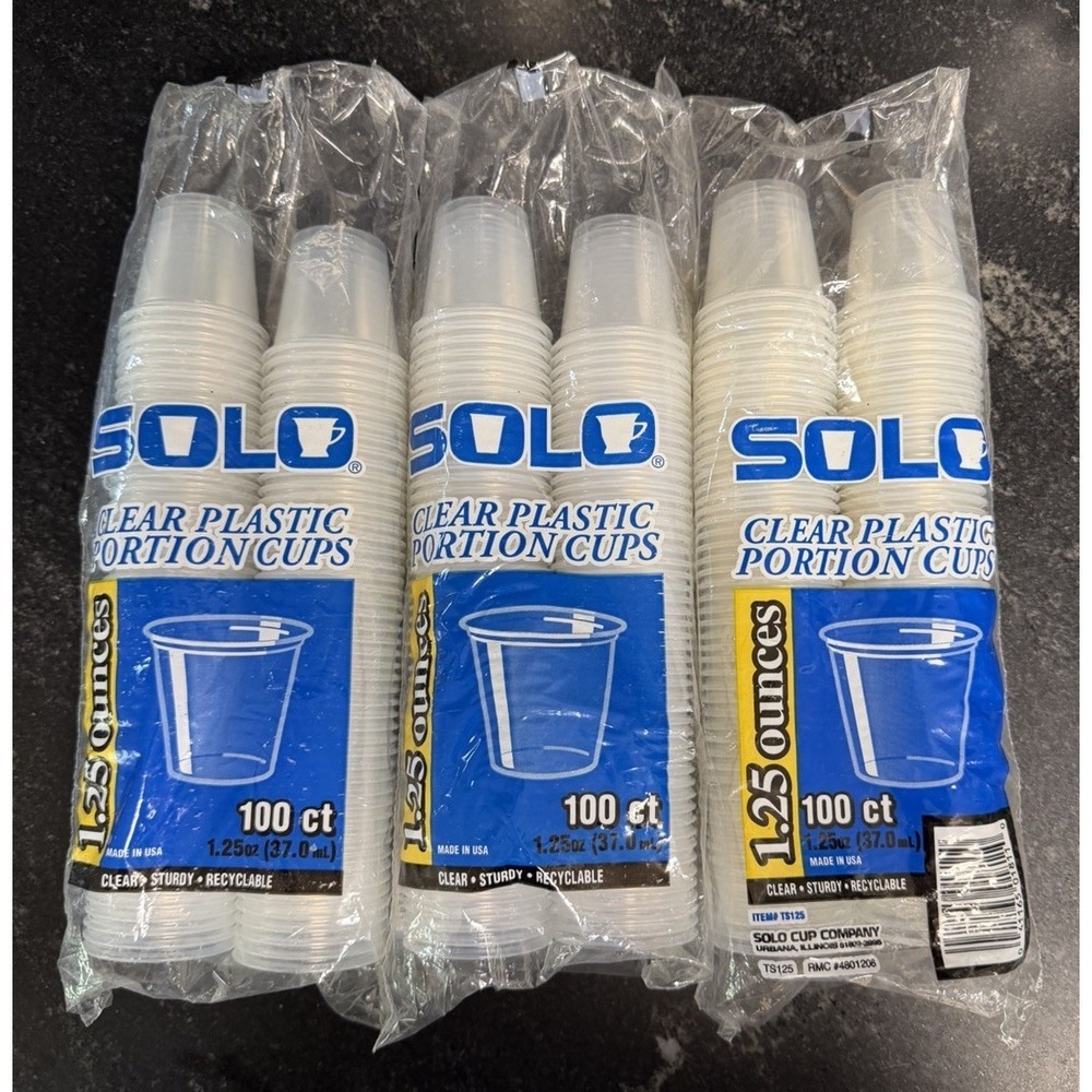 SOLO Clear Plastic‎ Portion Cups 1.25 oz TS125 Lot of 300 Cups New Sealed